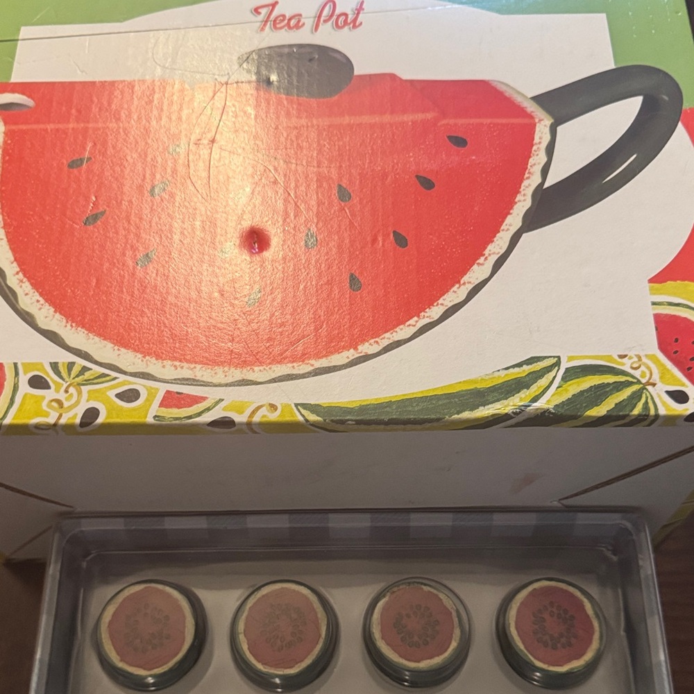 Watermelon Design Tea Pot Set & 4 napkin rings, salt & pepper shaker